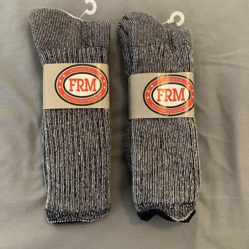 FRM Socks Lot Of 2 Mens Large Gray Merino Wool Outdoor Mid Calf‎ Striped